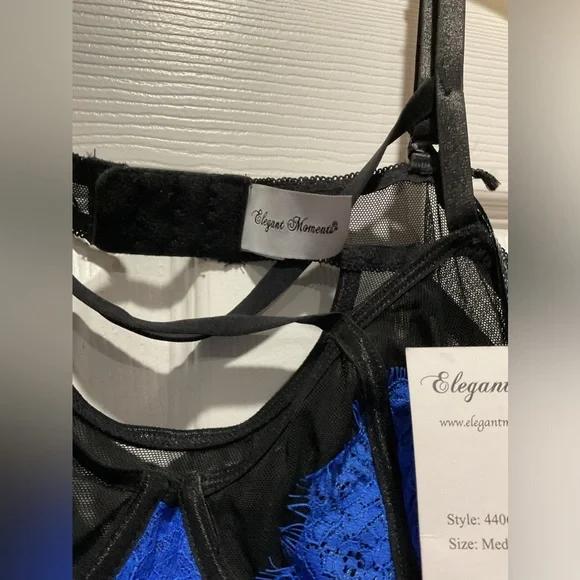Sexy lingerie blue lace & sheer black negligee/chemise underwire bra - Picture 3 of 7